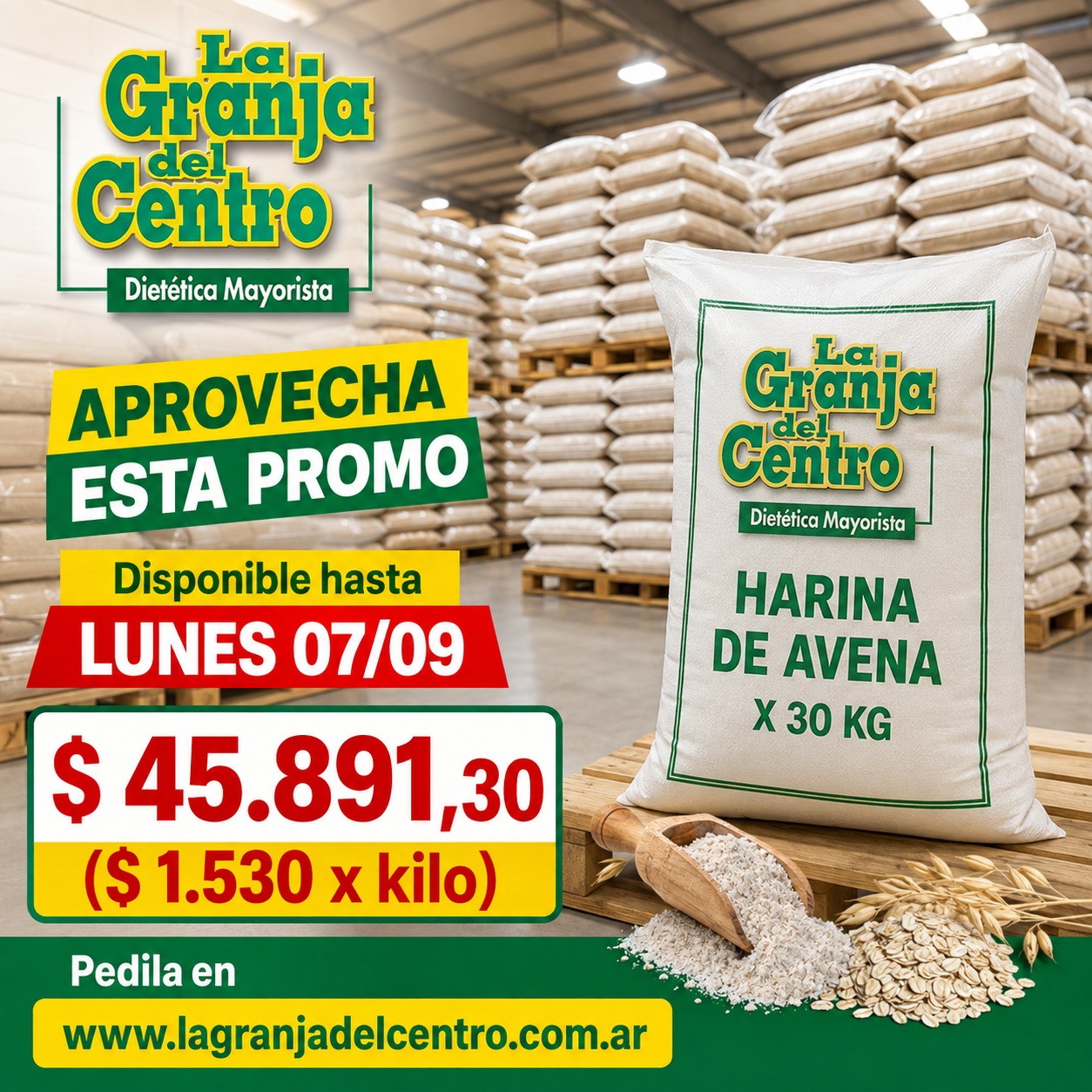 Ofertas y Promociones HARINA DE AVENA AGROINDUSTRIA X 30 KG promo semanal